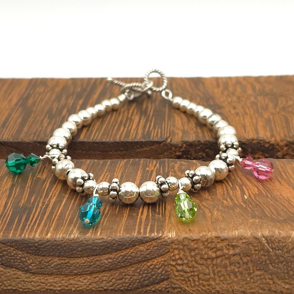 7 Inch 925 Sterling Silver Colorful Crystal Charms Cute Bracelet
